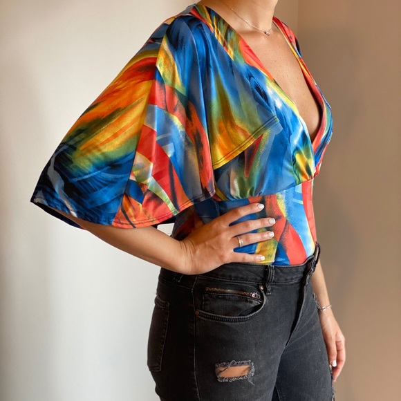 MultiColor Bat Sleeve Bodysuit size Medium - Picture 2 of 3